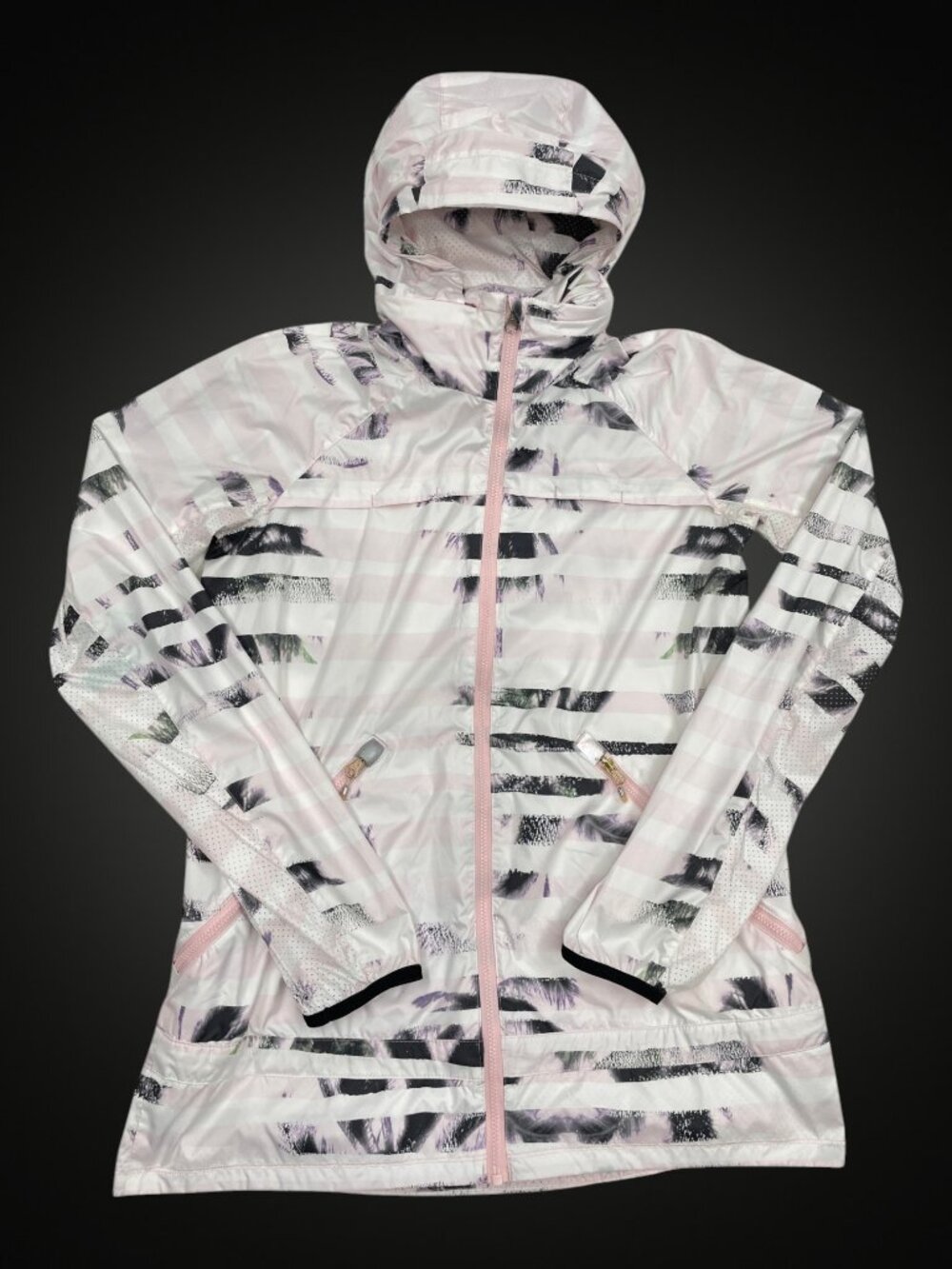 Lululemon Mist Over Hooded Windbreaker Jacket Pink Black Stripe Women's 4